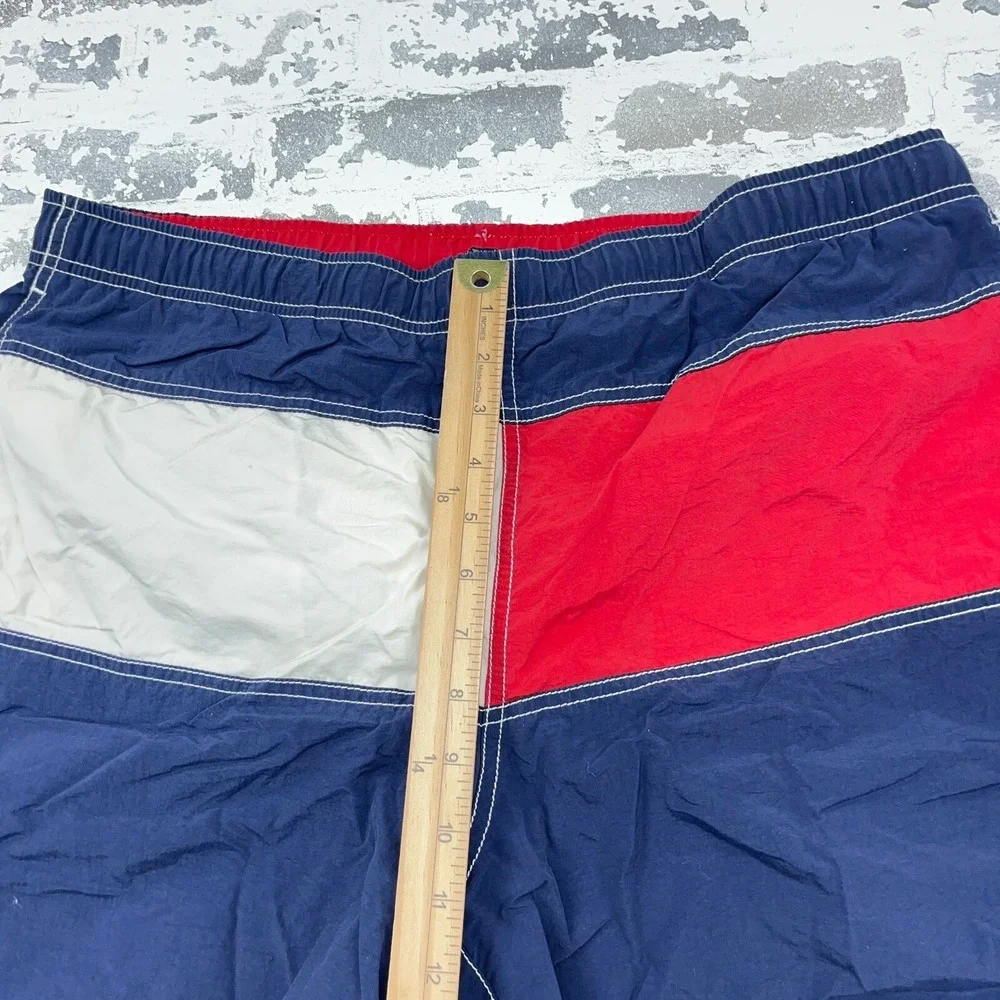 Vintage Tommy‎ Hilfiger Swim Trunks Men Medium Red White Blue Bored Shorts Flag
